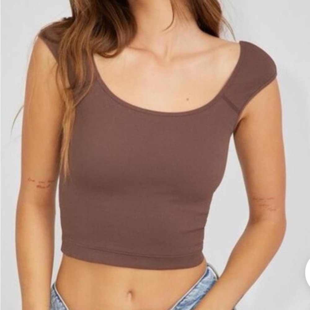 Garage Brown Fitted Crop Tank Top
